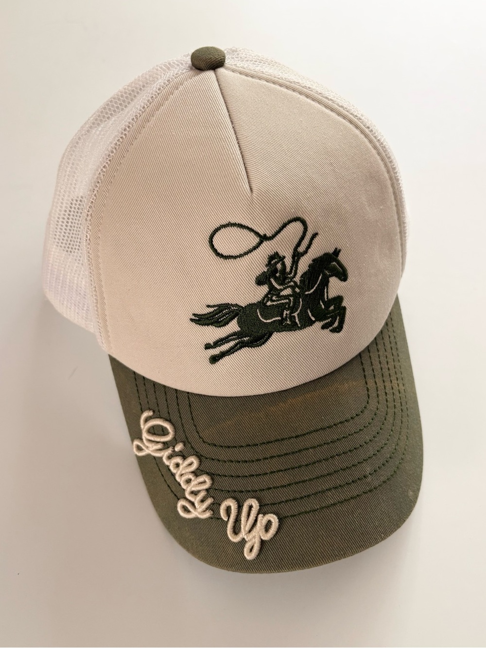 Free People Giddy Up Trucker Hat in Cream/Green - Picture 5 of 9